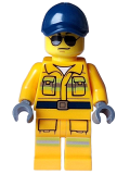 LEGO cty1592 Stuntz Crew - Male, Bright Light Orange Suit with Reflective Stripes, Dark Blue Cap, Sunglasses